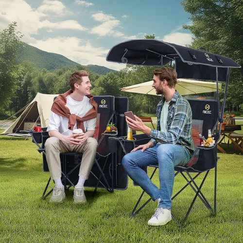 Vista 2 de Nice C Silla con toldo, silla de camping climatizada con batería, sillas de deportes al aire libre con sombra, sillas paraguas plegables con Paquete