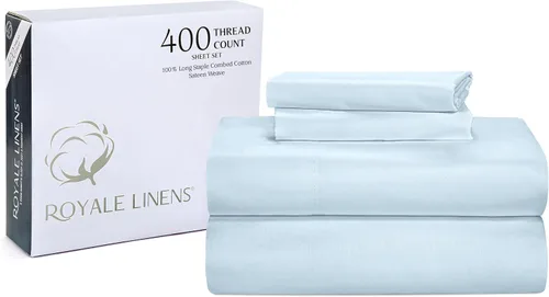 Vista 35 de ROYALE LINENS Juego de sábanas de 300 hilos 100% algodón peinado de fibras largas, 4 piezas, 1 sábana bajera, 1 encimera y 2 fundas de almohada, Gris