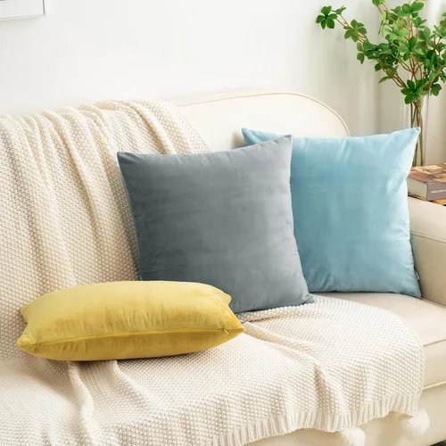 Vista 5 de HWY 50 fundas de almohada decorativas de terciopelo sólido para sofá, sala de estar., Terciopelo, gris, 20x20 pulgadas