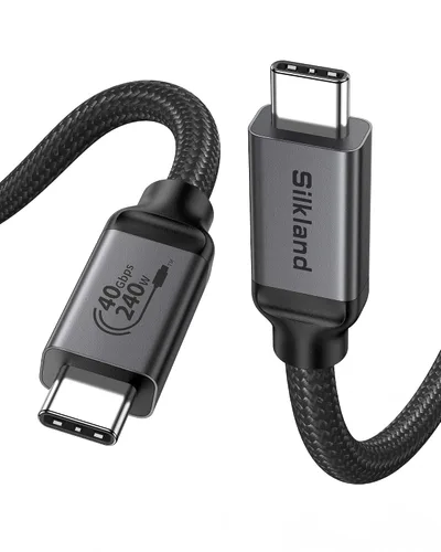 Vista 9 de Silkland Cable USB 4 para Thunderbolt 4 de 1 pie, transferencia de datos de 40 Gbps, carga rápida PD3.1 de 240 W, 8K a 60 Hz, cable de datos USB C