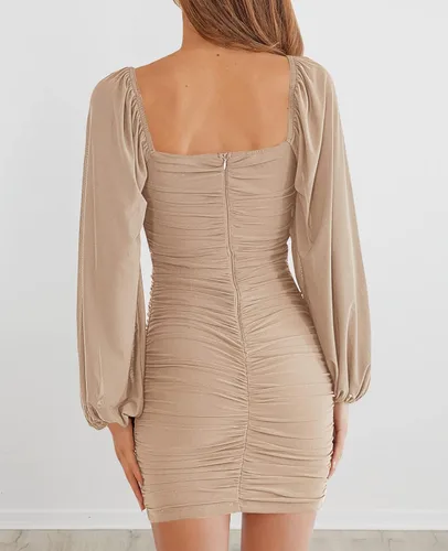 Vista 3 de MEROKEETY Minivestido de manga larga con cuello cuadrado para mujer
