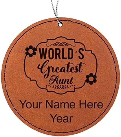 Vista 2 de LaserGram Personalized Christmas Ornament, World's Greatest Aunt, Faux Leather, Custom Laser Engraved Gift Idea (Round Shape, Black with Gold)