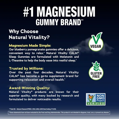 Vista 4 de Natural Vitality Gomitas para dormir SLEEP, suplemento de magnesio con melatonina y L-teanina, vegano, sin gluten, ayuda al cuerpo a conciliar