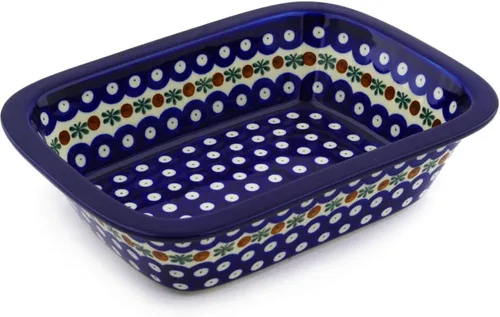 Vista 16 de Auténtica cerámica polaca rectangular Baker Signature UNIKAT en camachuelo en serbal diseño hecho a mano en Bolesławiec Polonia por Ceramika