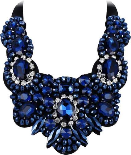 Vista 9 de Flyonce - Collar de diamantes de imitación con cuentas de cristal, collar tipo babero con cuentas gruesas, joyería para mujer Negro