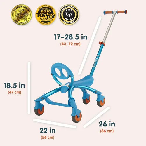 Vista 6 de YBIKE Pewi Stroll - Juguete para caminar en interiores y exteriores con mango de empuje Azul