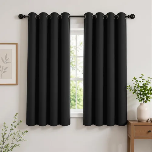 Vista 20 de Cortinas de oscurecimiento de habitación de 45 pulgadas de largo para dormitorio y sala de estar, cortinas térmicas aislantes con ojales