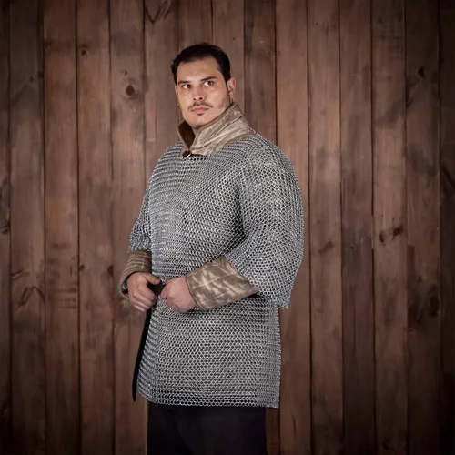 Vista 6 de Lord of Battles Media manga medieval camisa de alambre de acero anillos redondos a tope armadura de malla para recreaciones históricas LARP