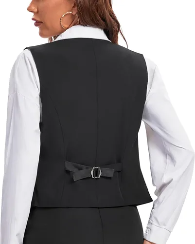 Vista 3 de Foucome Vestido formal de negocios ajustado para mujer, chaleco con botones