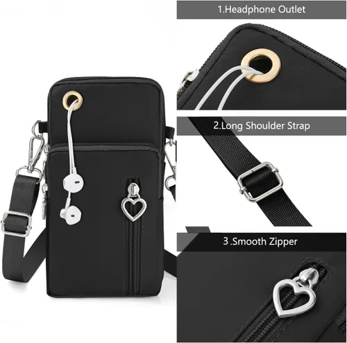 Vista 6 de Cartera cruzada de nailon - Monedero para teléfono de viaje, bolsa de hombro, bolsa de brazo