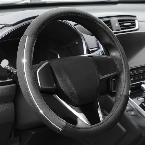 Vista 9 de Funda para volante de Auto Dynasty, protector de volante de auto de cuero de microfibra transpirable con patrón de agarre antideslizante, forro