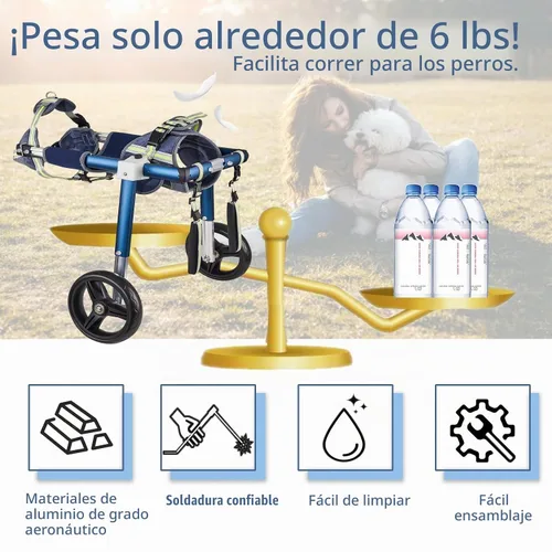 Vista 2 de Silla de ruedas ajustable para patas traseras, carrito de perro para perros medianos/grandes de 13 a 30 pulgadas de largo, 35-88 libras
