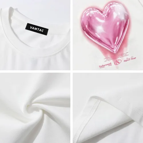 Vista 5 de Vamtac Camisetas de algodón de manga corta con estampado de globos de amor para hombre, estilo Y2k, lindas camisetas de verano con corazón