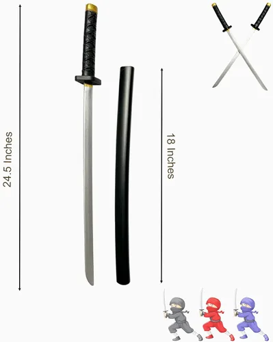 Vista 2 de Set de dos espadas de samurái de Japón de 26 1/2 pulgadas de espuma Pu, espada ninja Katana de anime, para jugar, esgrima, diversión, cumpleaños