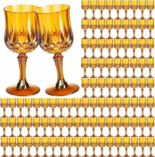 Vista 21 de Copas de vino de plástico de 7 onzas, 10 vasos de vino reutilizables ámbar, copas de champán vintage, copas de agua de cristal de plástico