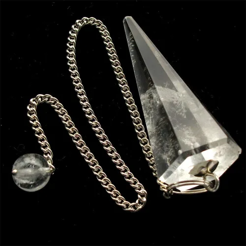 Vista 6 de Wixine 1 péndulo de cristal blanco de cristal de cuarzo para radiestesia, Plata, Cuarzo