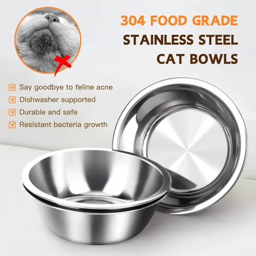 Vista 12 de Tazón Elevado de Comida para Gatos, 3 Cuencos Elevados de Acero Inoxidable para Gatos con Soporte, Cuenco Inclinado 15° para Perros Pequeños