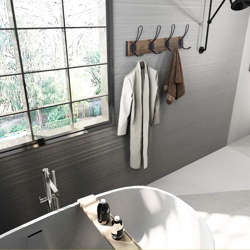 Vista 6 de Gancho rústico de pared con 4 ganchos estilo granja - Perchero de madera de pino maciza para toallas y abrigos para baño, entrada, cocina - Marrón
