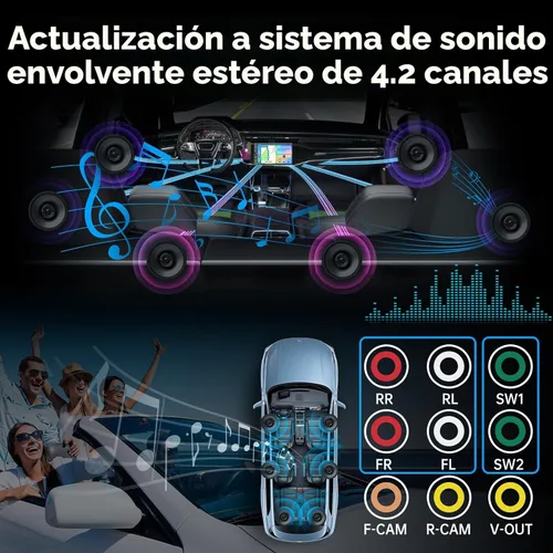 Vista 3 de Estéreo inalámbrico de doble DIN para automóvil mejorado con Carplay, Android Auto, Bluetooth, 4 canales RCA, alta potencia, 2 puertos de subwoofer
