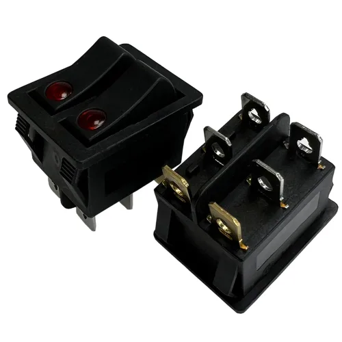 Vista 23 de Interruptor basculante DPST On-Off Unilluminated Negro 4 Pin 1.220x0.984 in Rectangular Snap-in Interruptor de alimentación de palanca