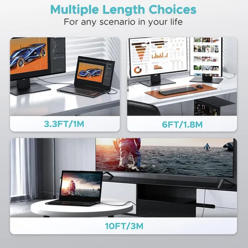 Vista 6 de Warrky Cable DisplayPort 4K a HDMI 3.3 pies [Caja de metal, cable de nylon] Transmisión unidireccional DP 1.2 computadora a pantalla HDMI 1.4