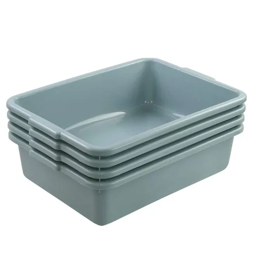 Vista 9 de Paquete de 3 cajas de plástico con tapa, tinas de autobús comerciales, 13 L, color negro