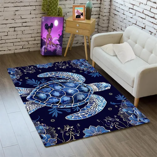 Vista 29 de Alfombra de tortuga marina con estampado de animales marinos y animales marinos, alfombra con estampado de tortugas marinas, para niños y niñas