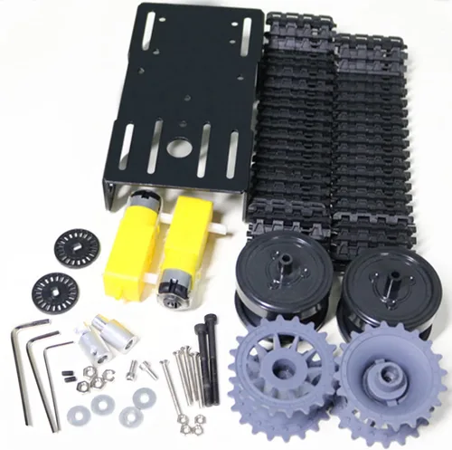 Vista 5 de Kit profesional de chasis de coche tanque con 2 pistas de plástico y motor TT de 2 piezas, plataforma de chasis de tanque de oruga TT02 para Arduino