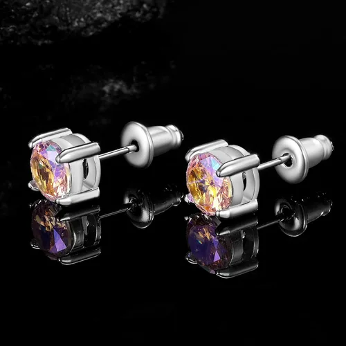 Vista 5 de Aretes de titanio con circonita cúbica especial de arcoíris, hipoalergénicos para orejas sensibles