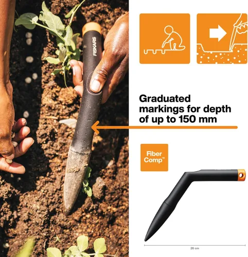 Vista 2 de Fiskars Varilla para plantar, sólida, longitud: 10.2 in, plástico reforzado con fibra de vidrio, negro/naranja, 1057080