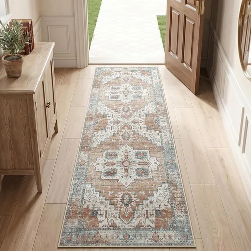 Vista 13 de jinchan Alfombra de área pequeña lavable floral vintage, alfombra de entrada simétrica de medio círculo de 2 x 3, alfombra de entrada suave de pelo