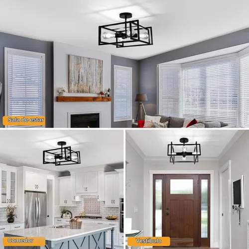 Vista 7 de DELIPOP Lámpara de techo LED de 4 luces industrial, color negro, lámpara de techo semiempotrada, iluminación para comedor, cocina, pasillo, isla