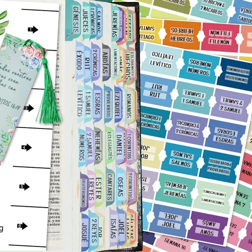 Vista 10 de Pestañas de índice de la Biblia católica española, pestañas del Nuevo y Antiguo Testamento, diseño floral laminado mate, suministros de diario
