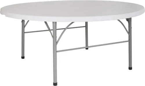 Vista 3 de BizChair Mesa plegable redonda de 6 pies de plástico blanco granito bi-Fold con mango