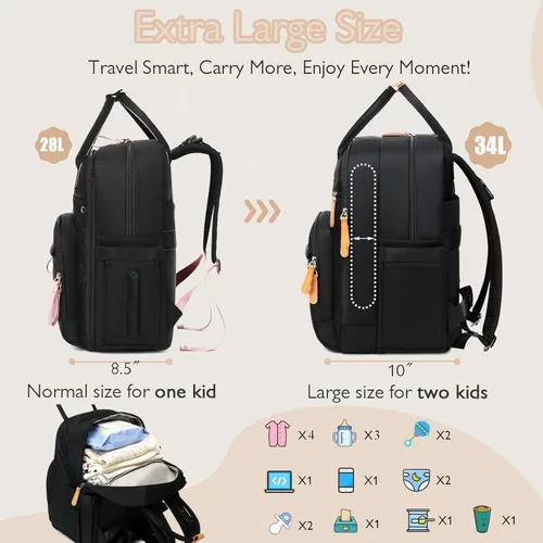Vista 2 de LORADI Mochila grande para pañales de 18 bolsillos con 4 bolsillos aislados y clips para cochecito, artículos esenciales para baby shower