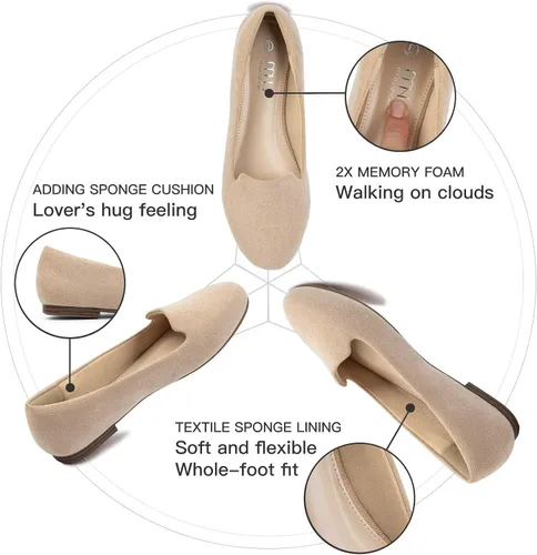 Vista 4 de MUSSHOE Zapatos planos para mujer, cómodos zapatos planos de espuma viscoelástica con punta redonda