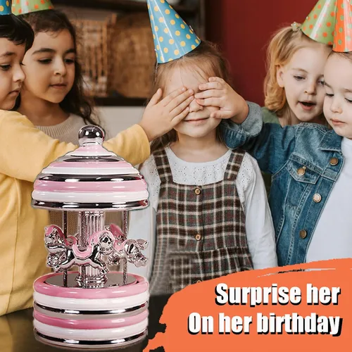Vista 4 de Caja de Música de Carrusel Envuelta para Regalo, Carrusel Musical de Cerámica con Luces que Cambian de Color, Cajas de Música para Niñas, Niños