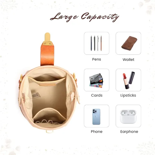 Vista 3 de OLD TREND Bolso bandolera Doctor Bucket Bolso lujoso y versátil para mujer Cuero de vaca genuino
