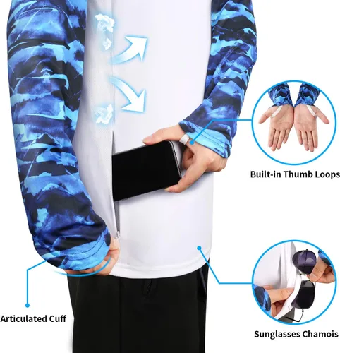Vista 67 de Palmyth - Camiseta de pesca para hombre, con manga larga, protección solar ultravioleta FPU 50+, con bolsillo