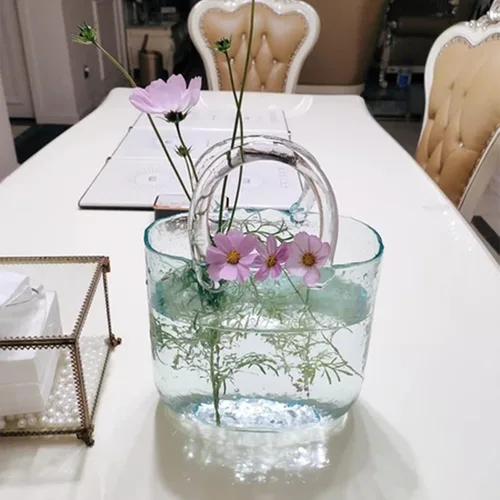 Vista 2 de Florero para flores, florero de cristal hecho a mano con forma de cuenco de peces de burbujas, florero con forma de florero para boda, hogar, sala