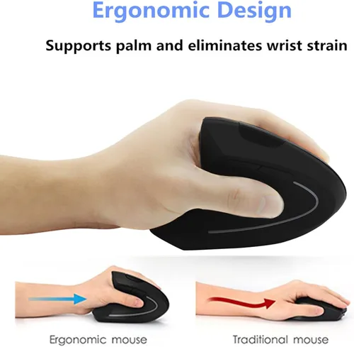 Vista 4 de Ratón para zurdos, ratones verticales ergonómicos inalámbricos recargables de 2.4 G con receptor USB, 6 botones y 3 DPI ajustables 80012001600