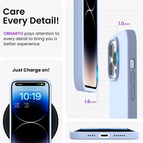 Vista 5 de ORNARTO Funda compatible con iPhone 14 Pro Max de 6.7 pulgadas, silicona líquida delgada de 3 capas con cobertura completa, funda protectora