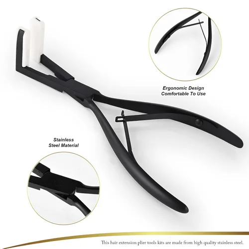 Vista 3 de EHDIS Kit de herramientas de extensiones de cabello, alicates de sellado de cabello, herramientas de extensión de cabello de superficie plana