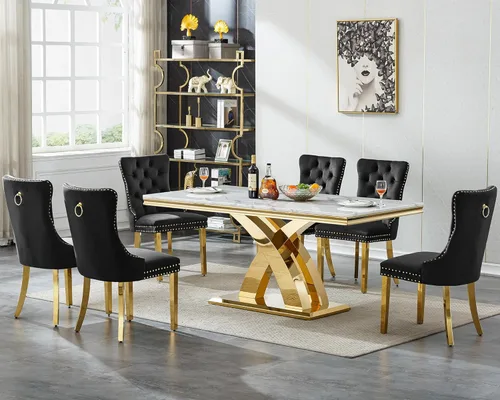 Vista 38 de Juego de mesa de comedor de 5 piezas para 4, mesa de cocina de mármol negro de 68 pulgadas con 4 sillas beige, mesa de comedor rectangular moderna