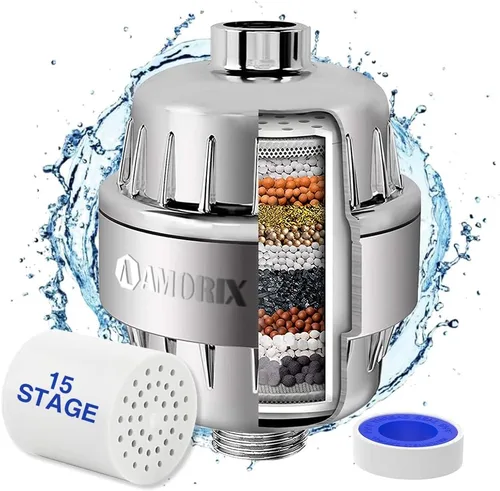 Vista 10 de Filtro de ducha de 15 etapas para agua dura, filtro de ducha de alto rendimiento que reduce la piel seca, picazón en el cuero cabelludo, mejora