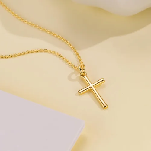 Vista 5 de AMELINE Collares de cruz de oro de 14 quilates para mujer, cadena de cruz de oro, colgante minimalista, collar pequeño para mujer, joyería