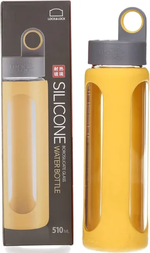 Vista 5 de LocknLock I Shape - Botella de agua deportiva de silicona resistente al calor, vidrio borosilicato, 17 onzas, amarillo