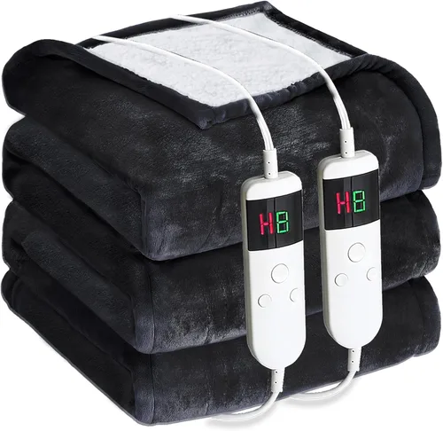 Vista 23 de Manta térmica eléctrica de 50 x 60 pulgadas, manta eléctrica de franela suave y sherpa con 10 niveles de calefacción, se apaga automáticamente