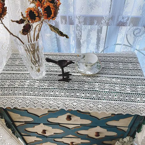 Vista 6 de Hsvanyr Mantel floral beige para decoración de mesa de 17 x 39 pulgadas, para mesa de noche, inauguración de la casa para fiestas, regalos, 100%