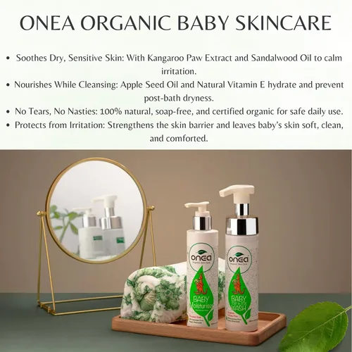 Vista 2 de Onea Paquete de regalo orgánico para el cuidado de la piel para bebés y mamás para el cuidado diario de bebés recién nacidos, aceite hidratante